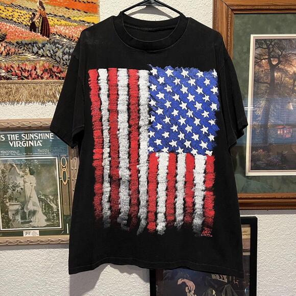 American Vintage Other - American Vintage Black Tee with Distressed Red White Blue Flag Graphic